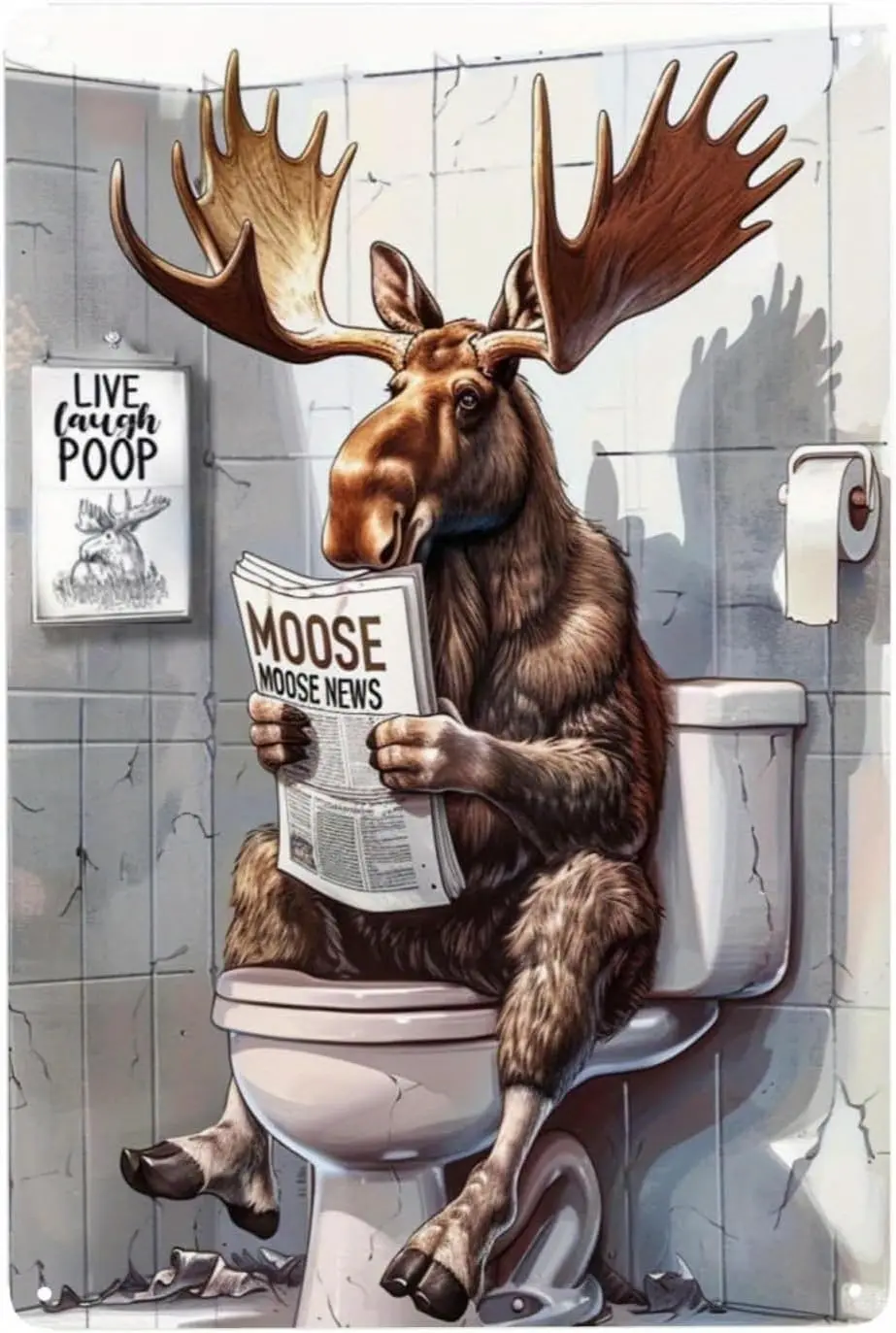 Многоцелевой Decorte lumnum Sgn - Moose Redng Newspper ntge Wll rt Rustc Metl Plque для дома комнаты Br Cfe Grge Decor H