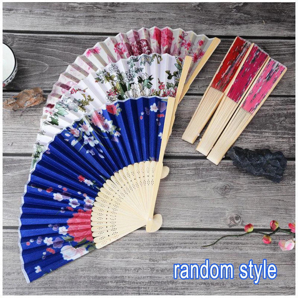 

Vintage Style Silk Folding Fan Chinese Japanese Silk Bamboo Fans Home Decoration Ornaments Flower Hand Fan