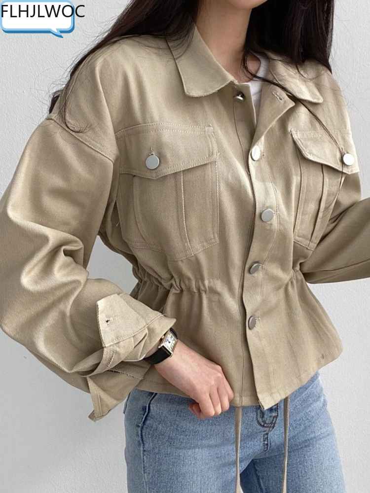 Женская короткая куртка винтажная однобортная в корейском и японском