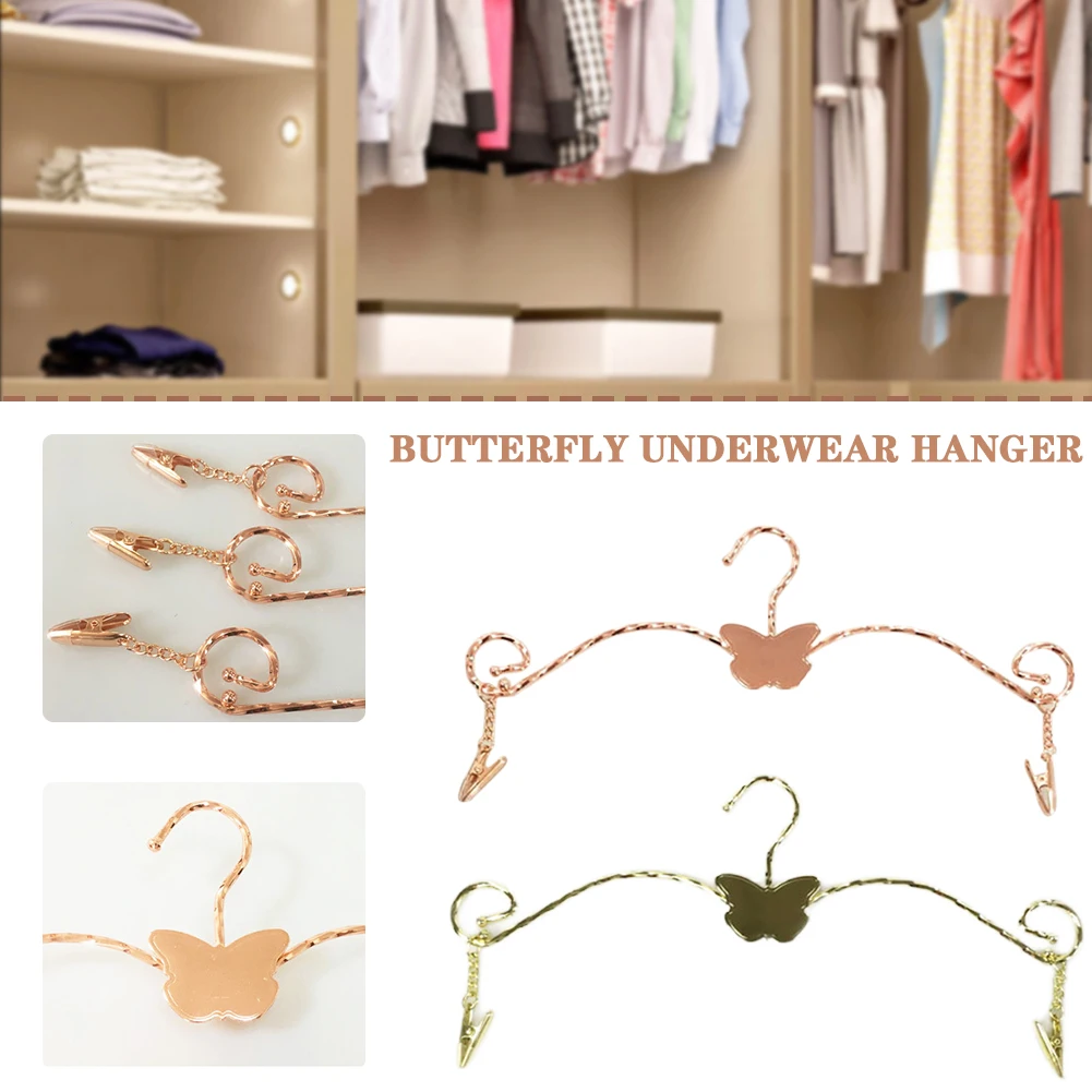 

Stainless Steel Clothes Rack Underwear Hanger With Clip Butterfly-shaped Coat Hanger Durable Panty Bra Hanger For Lingerie Store