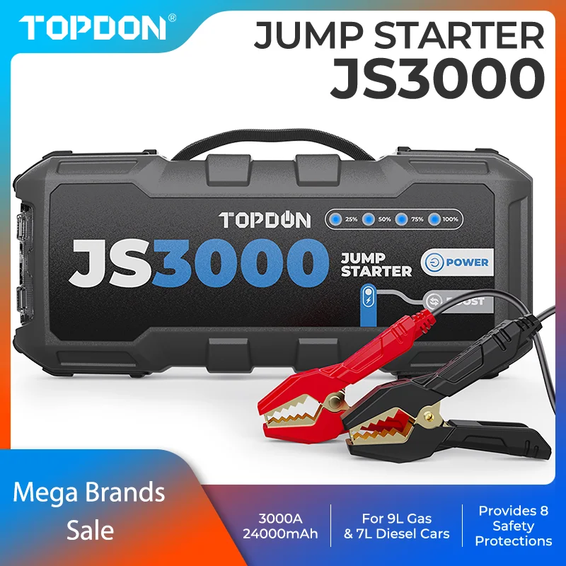 24000mAh Topdon 3000A Car Jump Starter JS3000 Auto Starting Device Power Bank Car Battery Starter Launcher for Car Booster