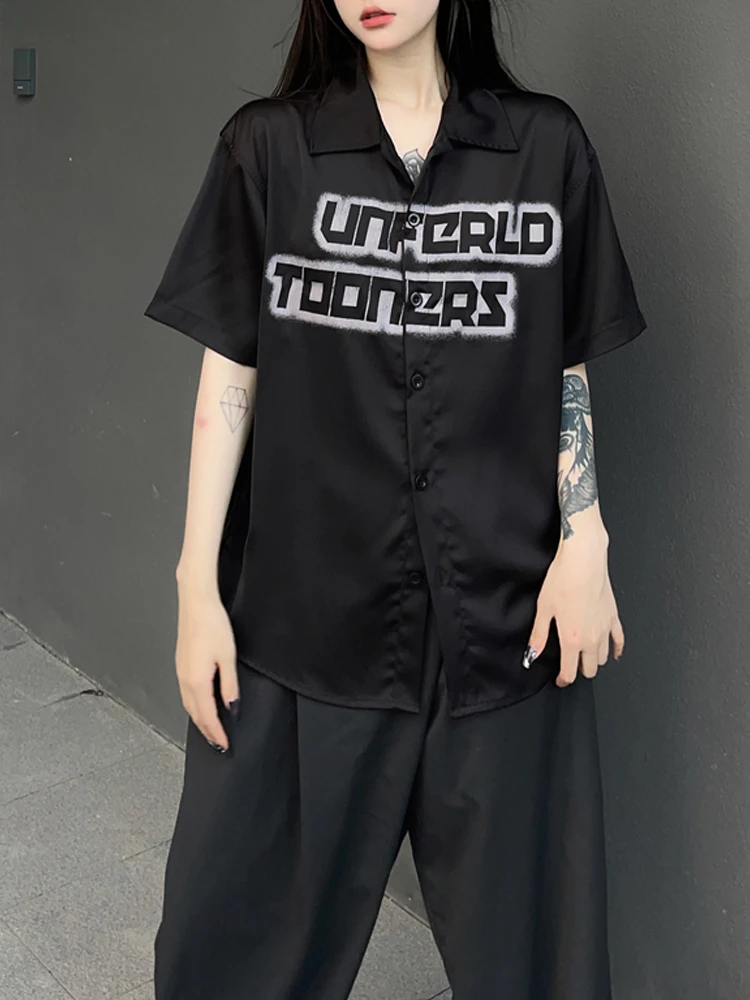 

Уличная одежда SONNEESD, винтажная свободная однобортная блузка в китайском стиле с принтом букв Харадзюку и короткими рукавами