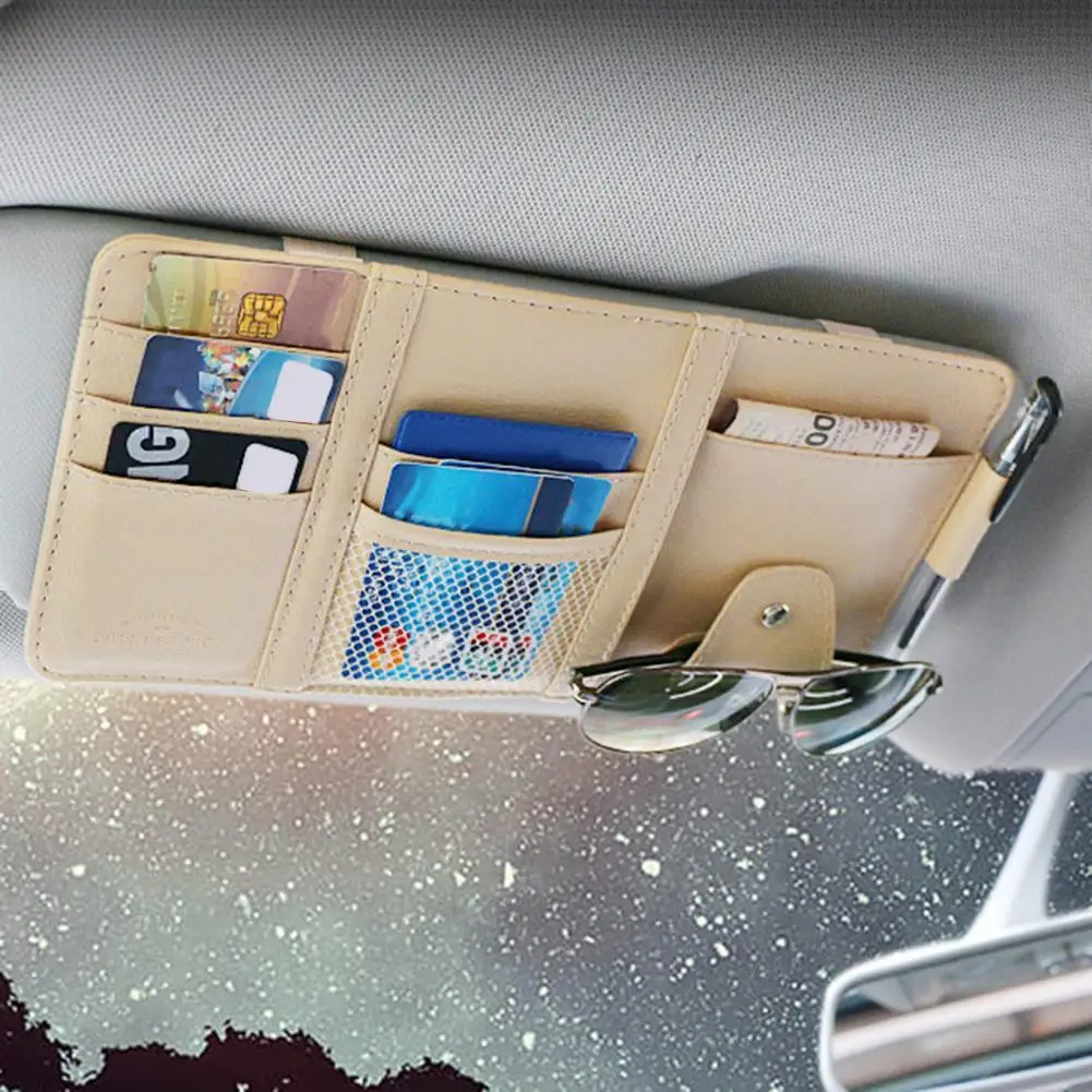 

Car Sun Visor Organizer Space Saving Multi-function Easy to Apply Faux Leather Visor Card Document Storage Pocket Wallet for SUV