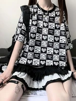deeptown women plaid t shirt japanese streetwear harajuku graphic tees lattice print t shirt short sleeve summer tops for women