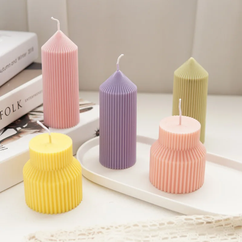 

DIY Geometric fine tooth fine stripe pointed candle acrylic mold cylindrical candle plastic mold Soap mould column candle mold