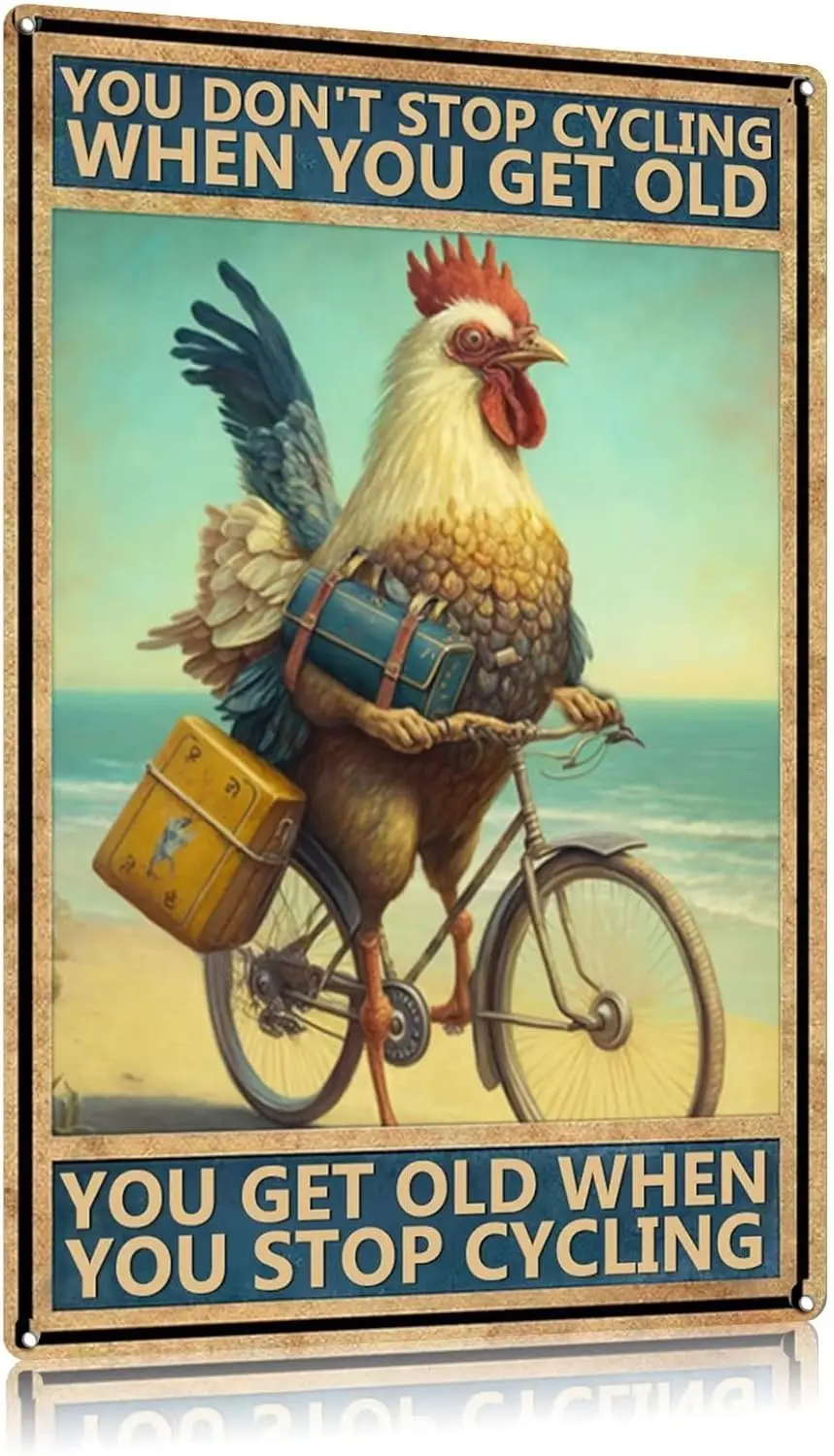 Chcken Don't Stop Cyclng Frm Tn Sgn Frmhouse nmls Vntge Metl Pub Club Cfe Br Home Wll rt Decorton Плакат