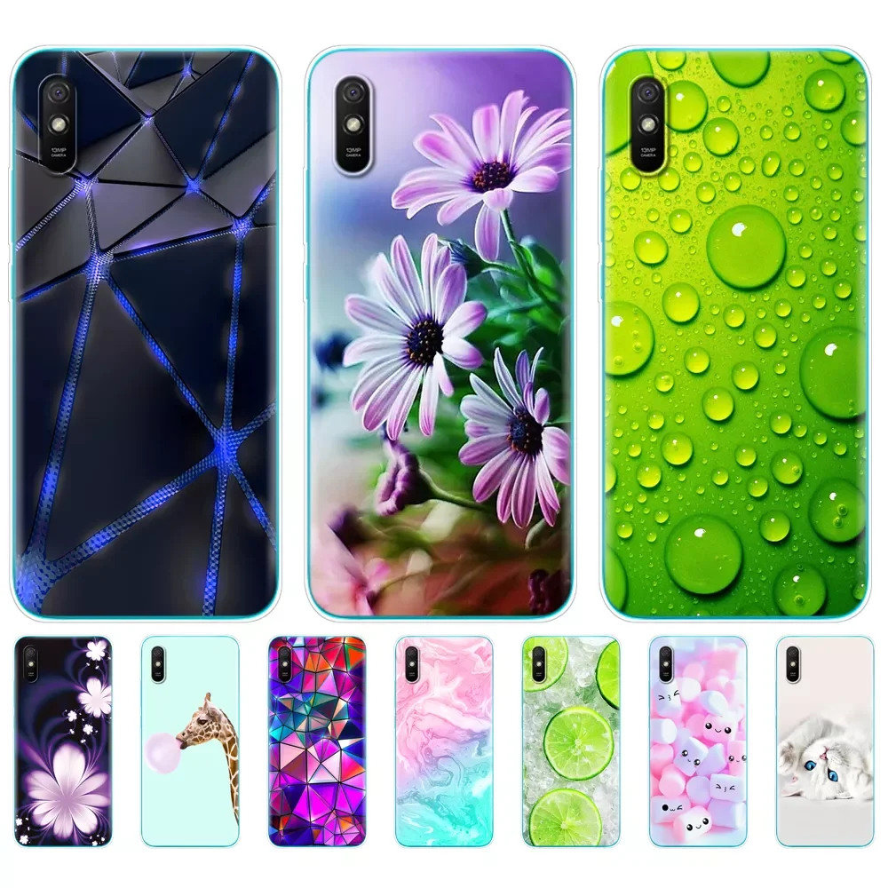

For xiaomi redmi 9A back Case Silicon Back Cover Phone Cases For redmi 9A Soft Case 6.53 inch funds etui bumper coque Cat Flower
