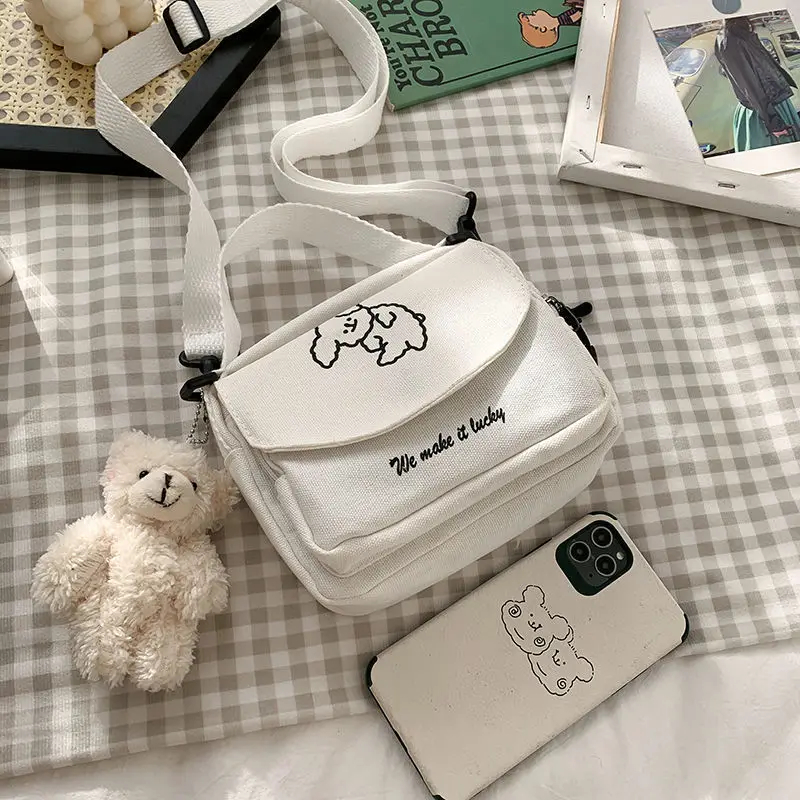 

New Ladies Fashion Canvas Small Square Bag Harajuk Version Multifunctional Printing One-shoulder Diagonal Mobile Phone Package