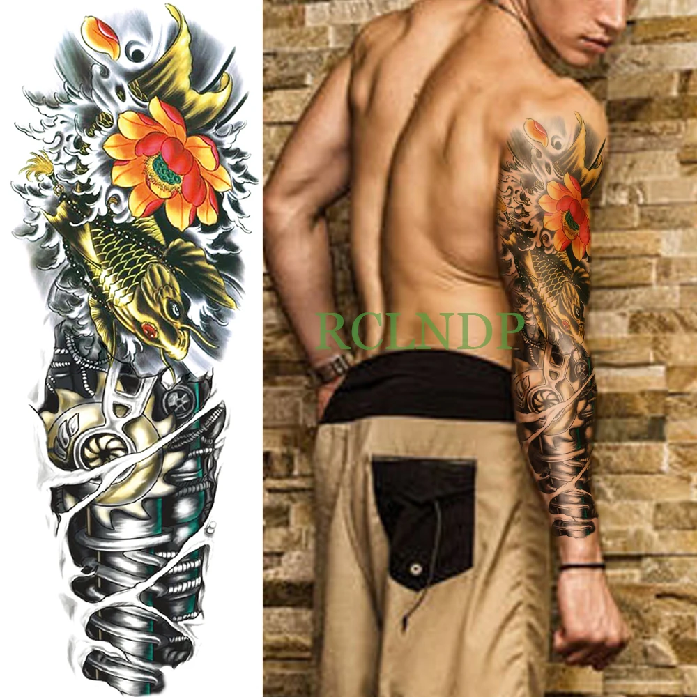 

Waterproof Temporary Tattoo Sticker Rose fish Mechanics full arm fake tatto large size flash tatoo sleeve for men women girl