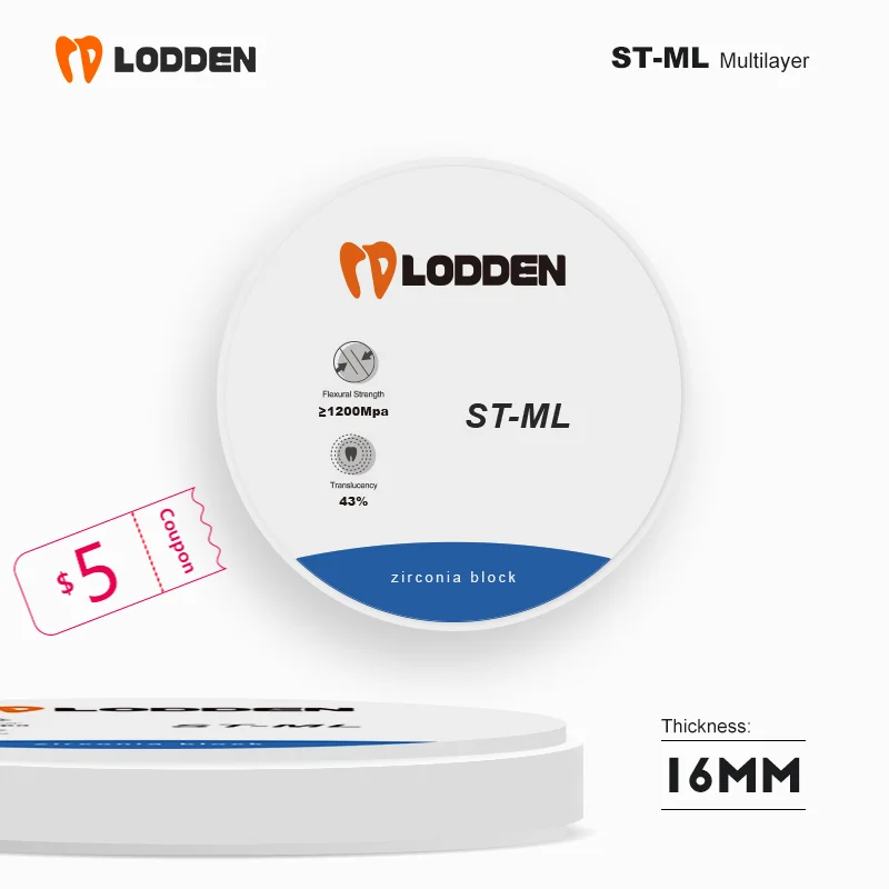 

LODDEN Dental Zirconia Blocks ST-ML Multilayer 98x16mm CAD CAM Implant Denture Materials Open System Strength ≥1200Mpa Vita 16