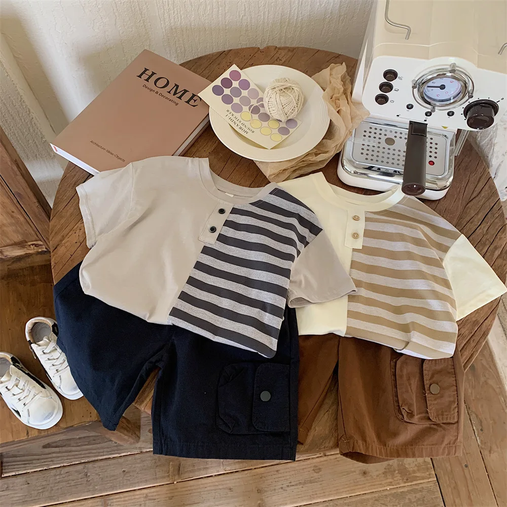 

Футболка и штаны для мальчиков, в полоску, с коротким рукавом