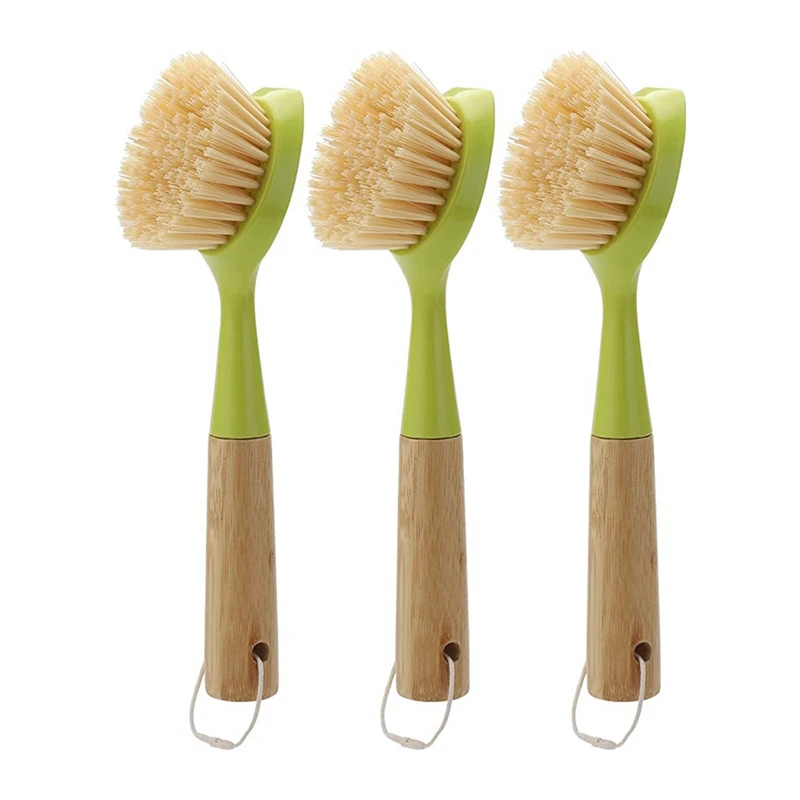

3 Pack Dish Brush with Bamboo Handle Durable Bristles for Dishes Kitchen Sink Pot Pan Scrubbing