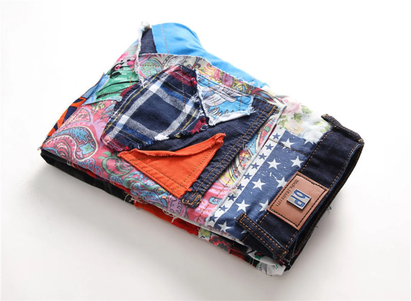 New Youth Trend Streetwear Mens Jeans Stitching Small Straight Denim Jeans Stretchless Jeans Fashion Full Length Men Pants