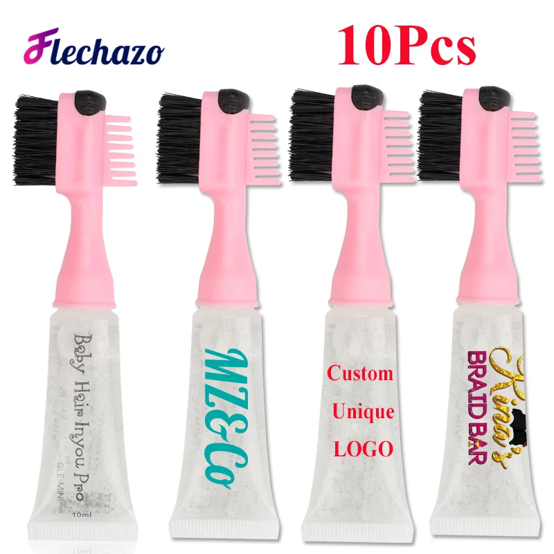 Flechazo 3N1 Baby Hair Edge Control Gel With Logo Custom Made 10Pcs Waterproof Edges Brush With Gel Dispenser For Travel Party