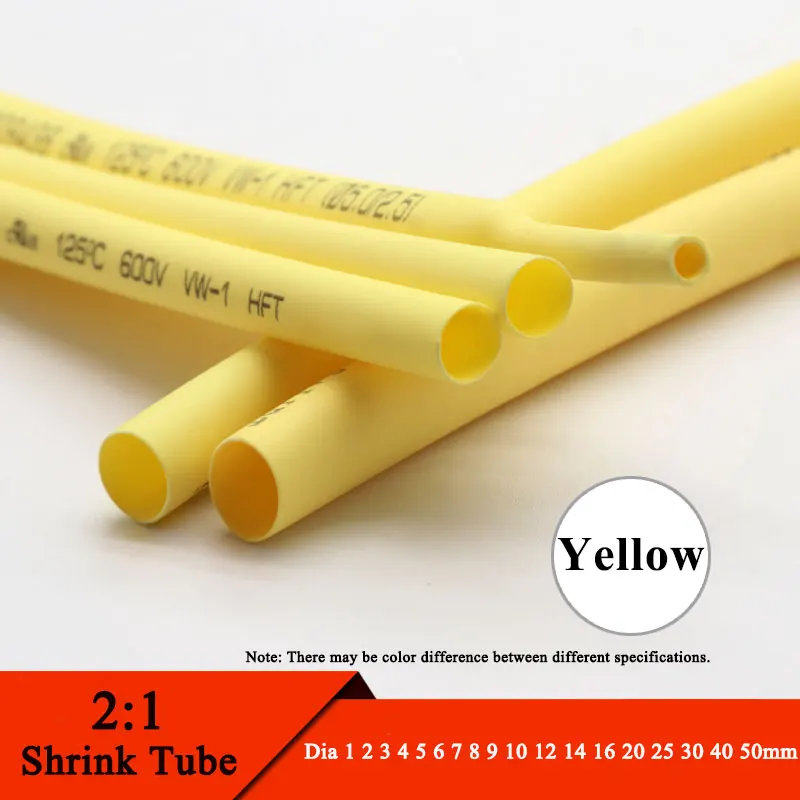 

1M Yellow Dia 1 2 3 4 5 6 7 8 9 10 12 14 16 20 25 30 40 50 mm Heat Shrink Tube 2:1 Polyolefin Thermal Cable Sleeve Insulated