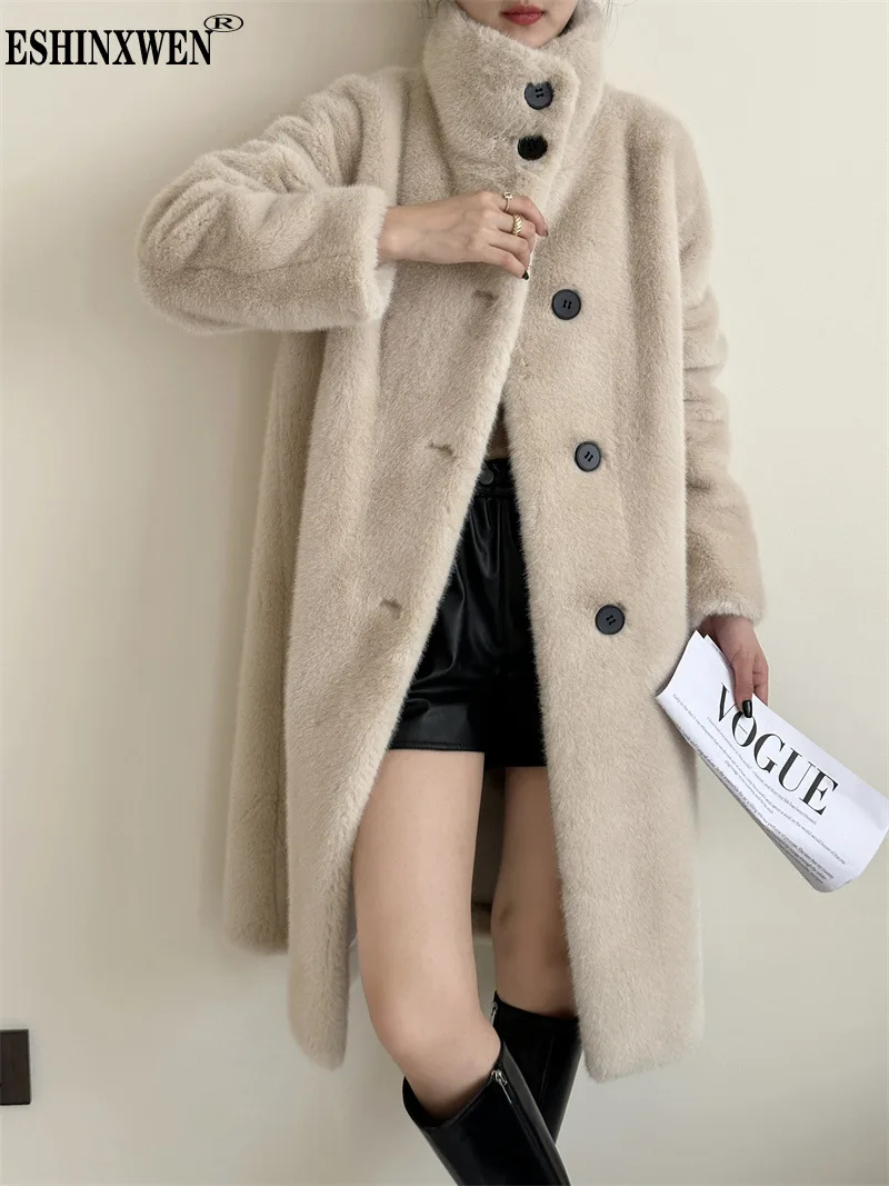 Женская однотонная куртка с воротником-стойкой и длинным рукавом