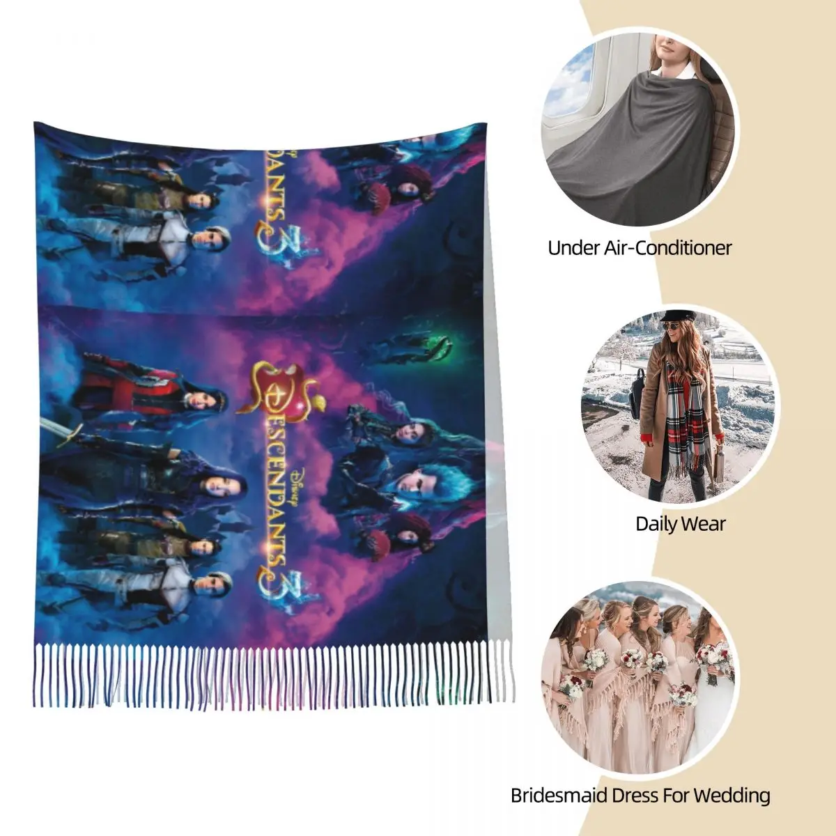 Женский шарф с кисточками Наследники 4 The Rise Of Red большая зимне-осенняя шаль и