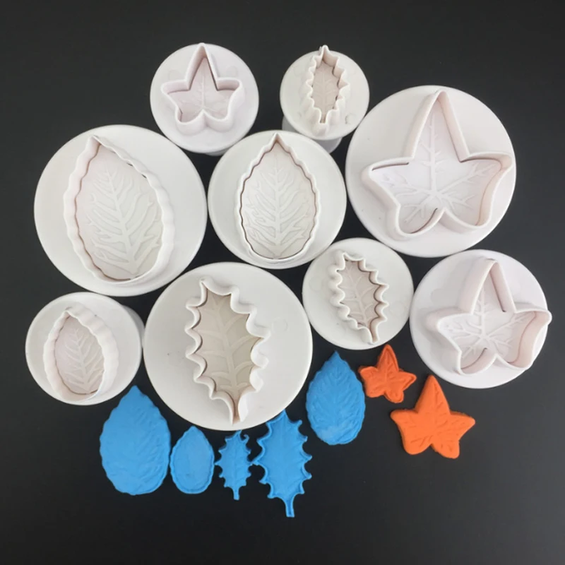 

4pcs Leaf Cookie Spring Force Press Mold Children'S Flip Sugar Christmas Tree Rose Cookie Cutter Mold Cake Surround Decoration