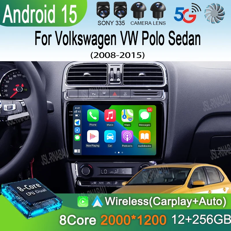 Фото Автомобильный радиоприемник 2Din Android 15 Стерео для Volkswagen VW Polo Sedan 2008-2015 GPS-навигация Мультимедийное зеркало L-ink BT WIFI QLED DSP №2