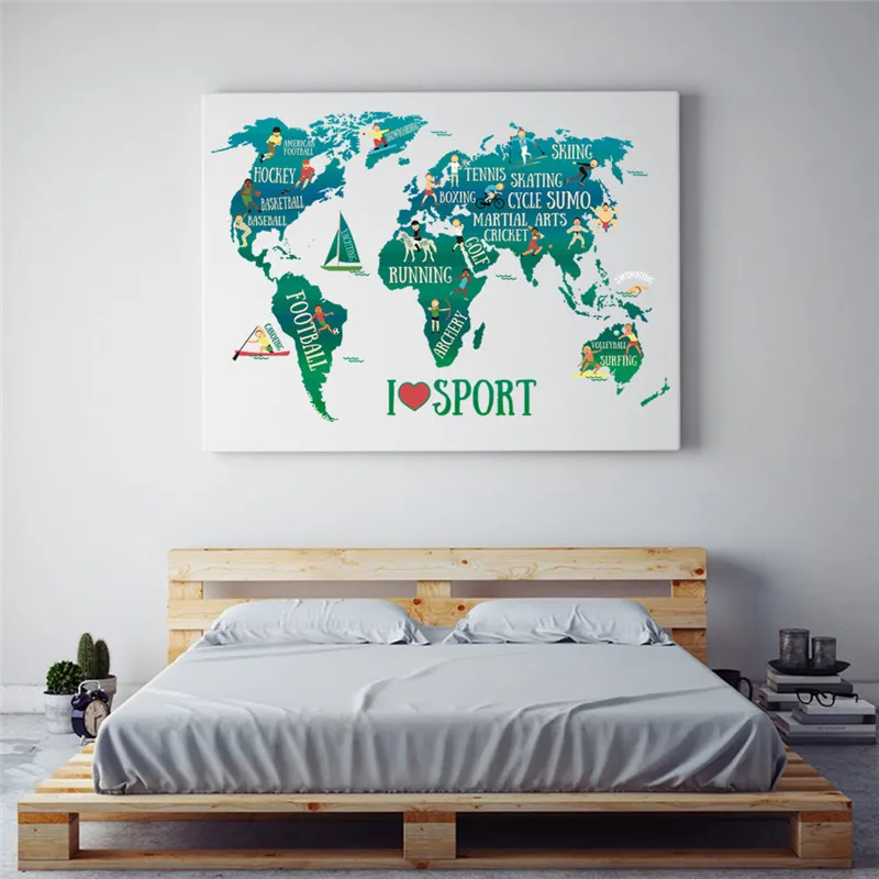 

I Love Sport Letters GYM World Map DIY Vinyl Wall Stickers Kids Room Love Home Decor Office 3D Wallpaper Stickers Wall Decal Art