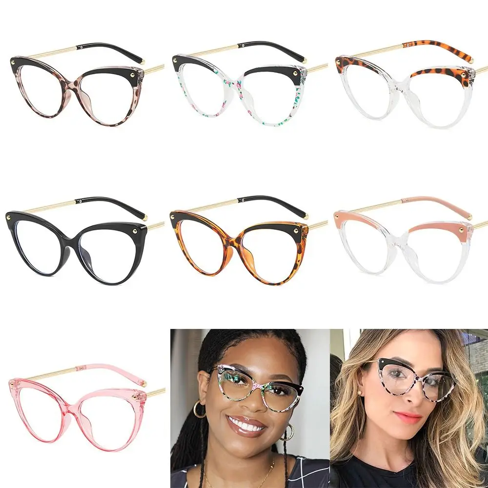 

Очки женские для защиты глаз, очки для компьютера TR90, плоские зеркальные очки, очки кошачий глаз с заклепками, очки с защитой от синего света