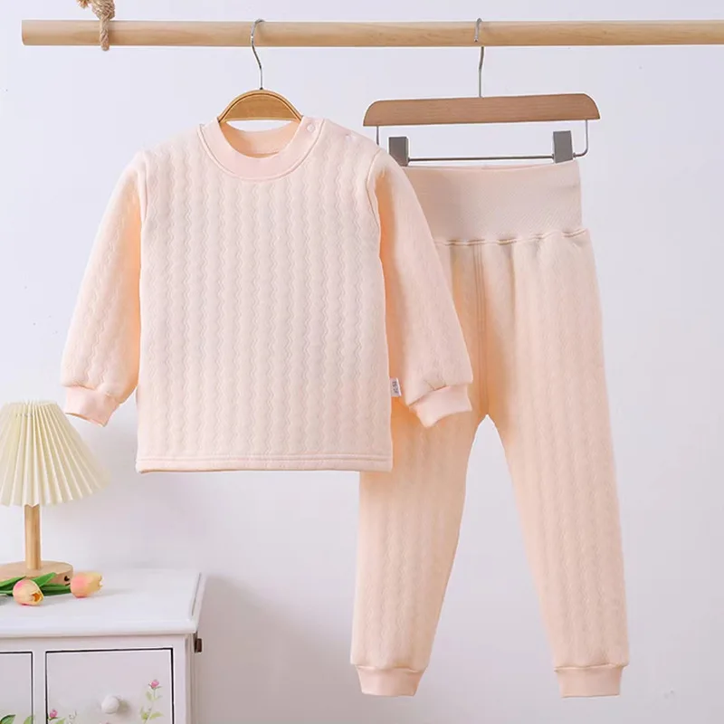 

Новый детский теплый и удобный комплект нижнего белья, стеганые трехслойные штаны с высокой талией, зимние домашние пижамы для Pupilentes