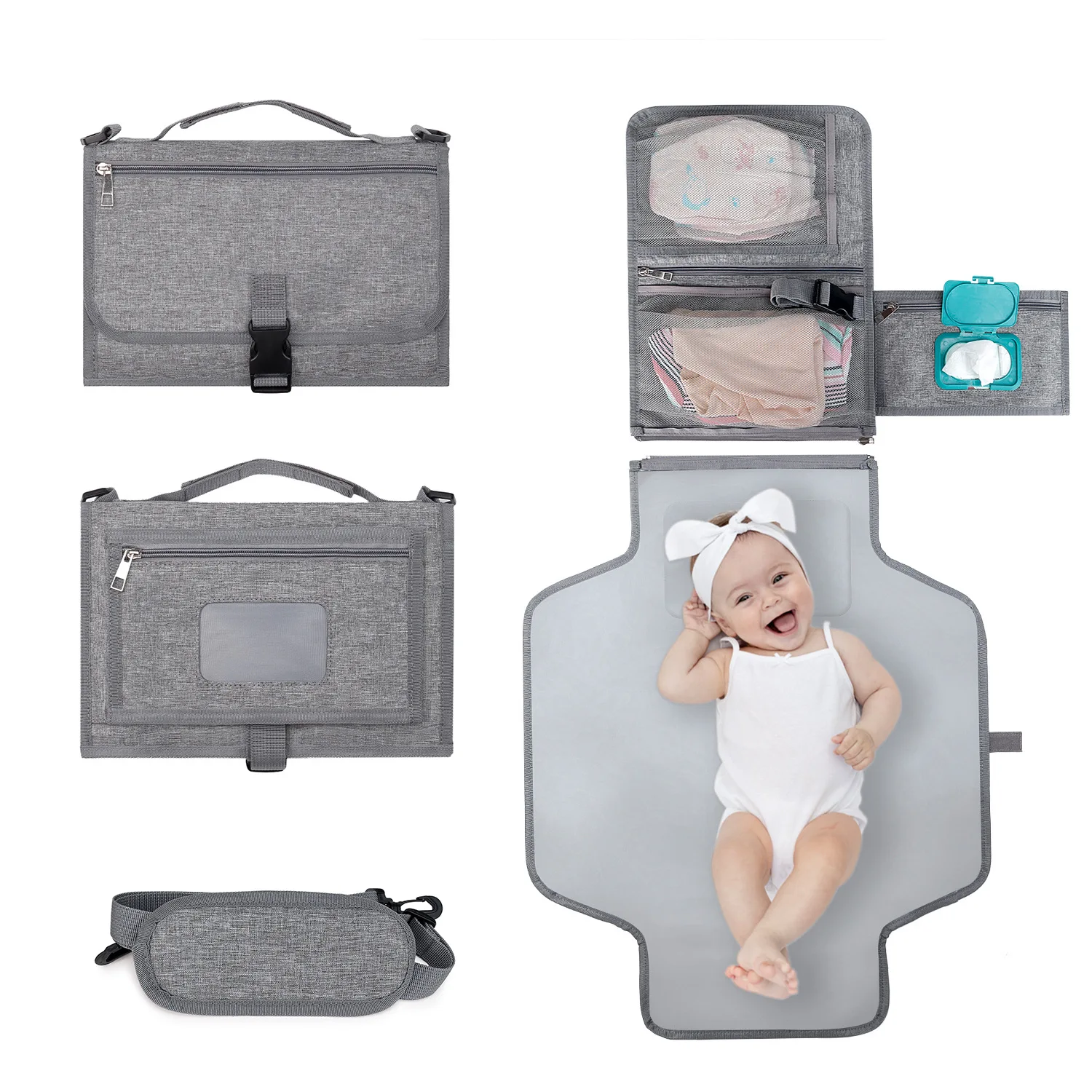 JY Portable waterproof diaper changing pad Multifunctional baby stroller bag Multiple hanging methods Baby folding diape bag 058