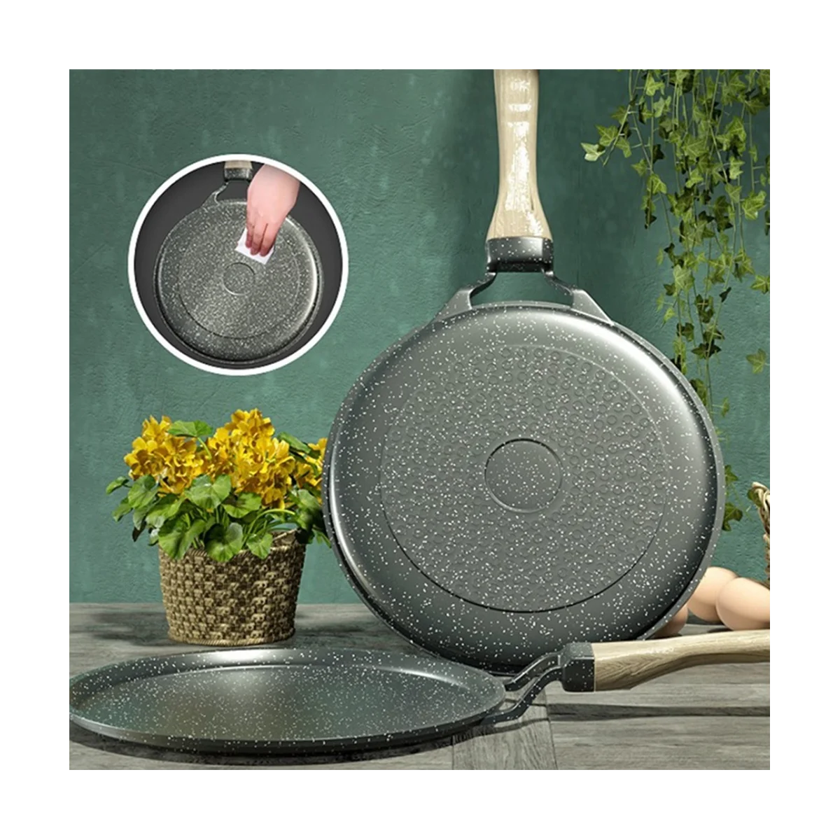 

24cm Stone Frying Pan Non-Stick Cast Iron Pancake Pan Omelet Pot for Gas Stove Induction Cooker Kitchen Cookware