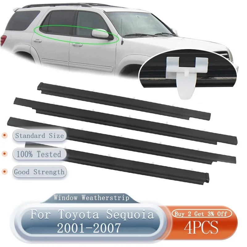

4 шт., уплотнитель для наружного дверного окна, стекла, резиновый ремень, молдинг, уплотнитель спереди и сзади, черный для Toyota Sequoia 2001-2007