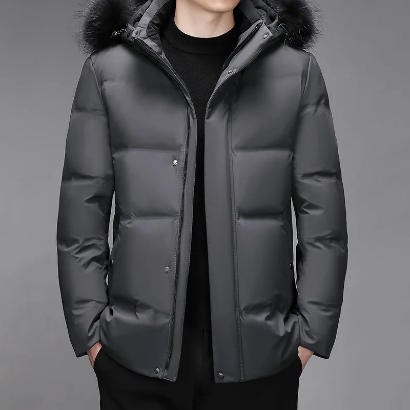 2023 Winter Snow Down Jacket Men Thick Warm Parkas Hooded Fur Collar Coats Pocket White Duck Down Windbreaker Jackets Overcoat