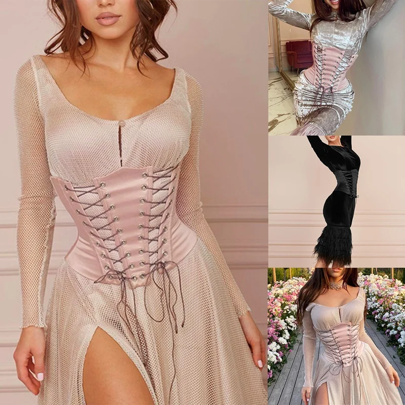 

Атласный корсет с вырезами, однотонный облегающий сексуальный бюстье со шнуровкой, женская элегантная повседневная Уличная одежда Вечерни...