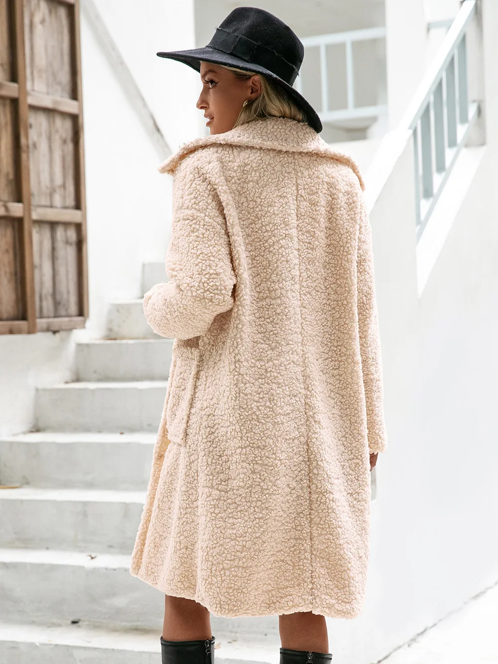 Женский однобортный кашемировый Тренч с отложным воротником и большими