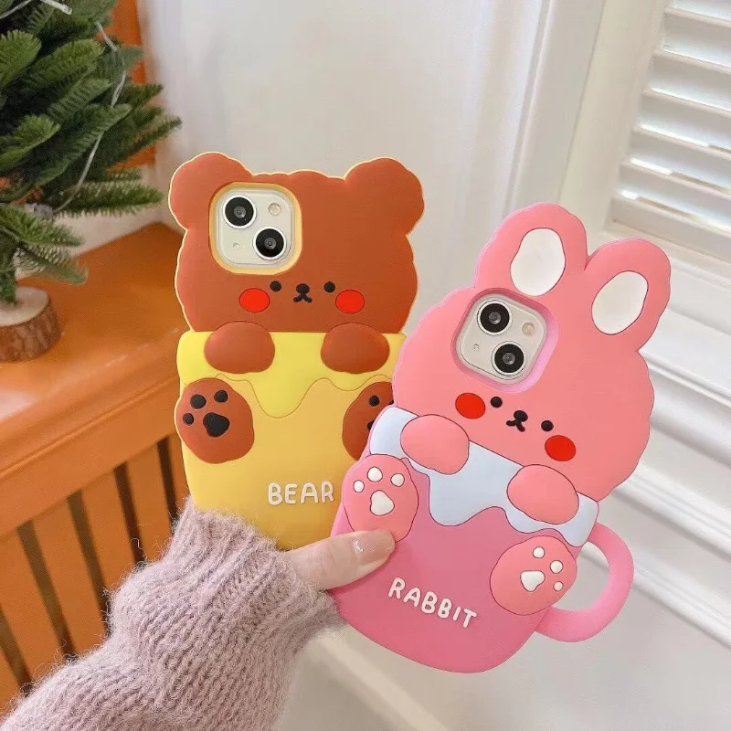 

Cute Cartoon Cup Bear Cup Rabbit Mobile Phone Case For IPhone14 11 12 13 Pro Max Plus Soft Silicon