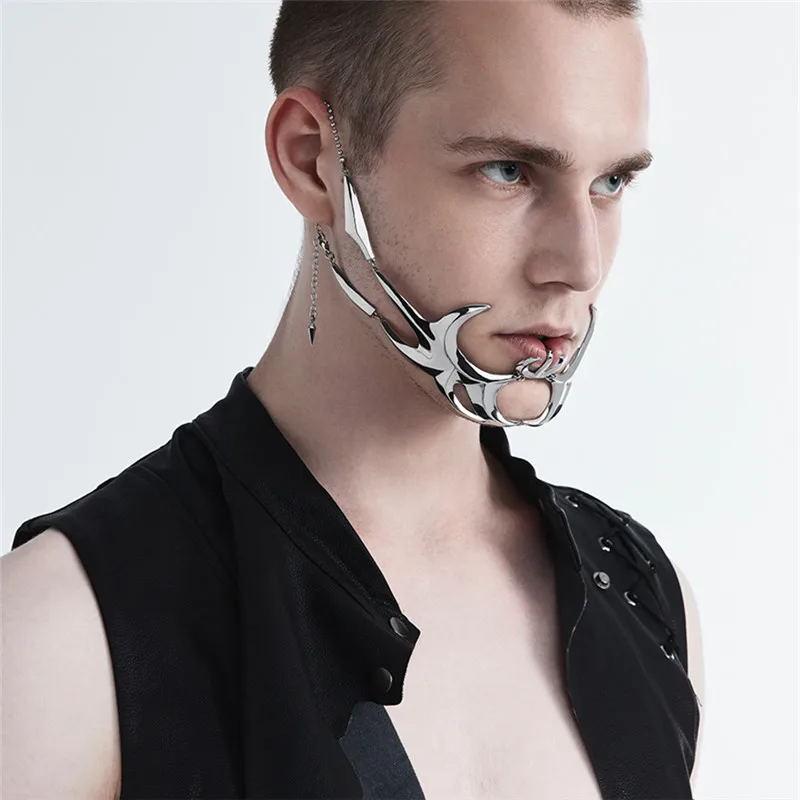 2023 CyberPunk Mask Liquid Irregular Silver Color Hollow Titanium Steel Punk Cool Facial Accessories For Women Men Party Jewelry