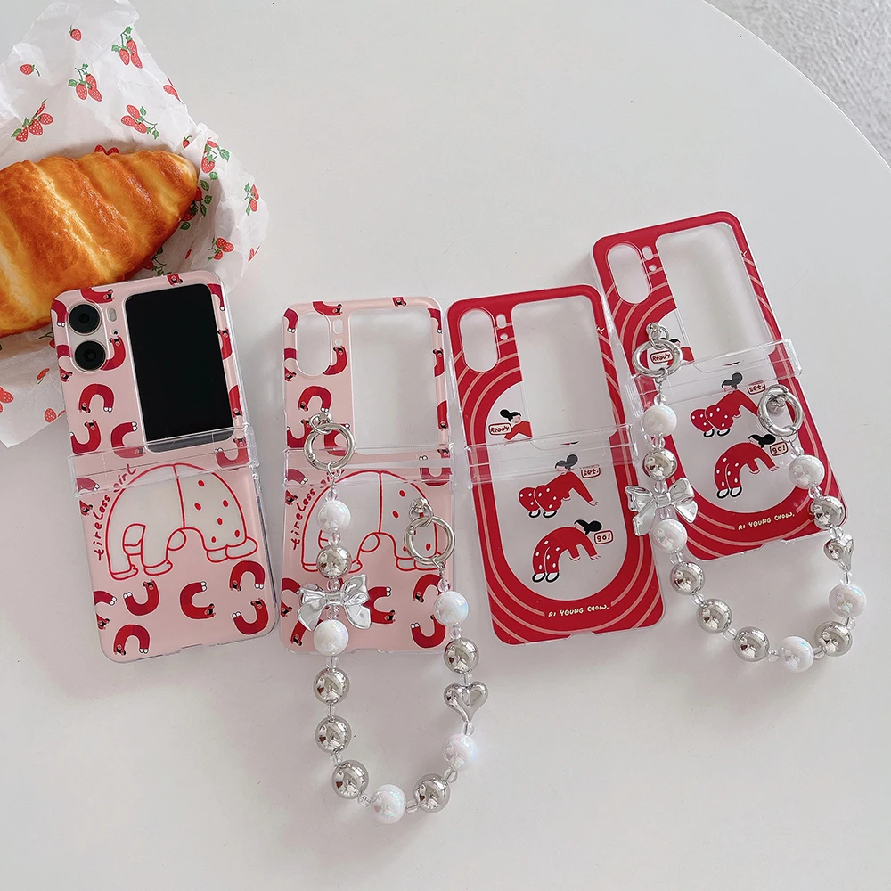 

Cute Cartoon Yoga Girl with Luxury Lanyard Bracelet Phone Case for OPPO Find N2 Flip 5G Fold Couple Anti-drop Back Cover Coque