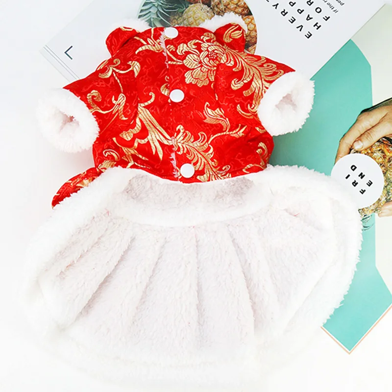 

Зимнее платье для кошек и собак, костюм Тан, чонсам, китайская Новогодняя одежда для собак, одежда для щенков, одежда для померанского мальтс...