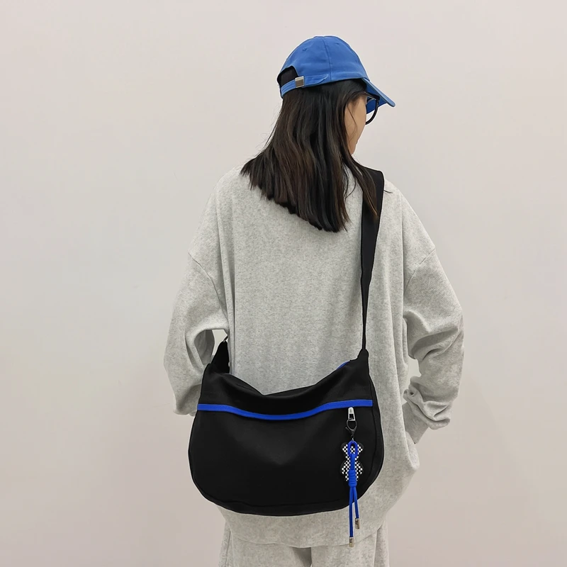 

Black Canvas Women's Bag Casual Shoulder Cross Bag Zipper Shopping Eco Bag Korean Handbags Y2K Messenger Bags Grunge School Sac