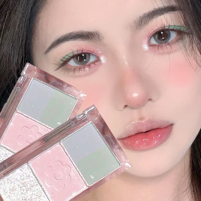

4 Colors Eye Shadow Plate Pink Green Color Matte Glitter Eyeshadow Palette Easy To Color Pearlescent Eye Shadow Pigment Cosmetic