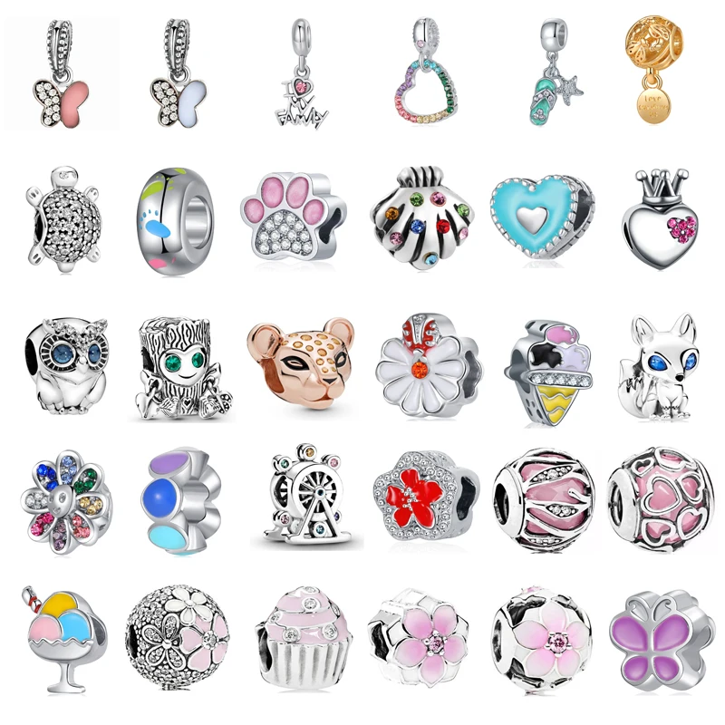 

New Original Hot Sale Butterfly Pendant Colorful Seashell Sunflower Ice Cream Beaded for Original Pandora Ladies Jewelry Gift