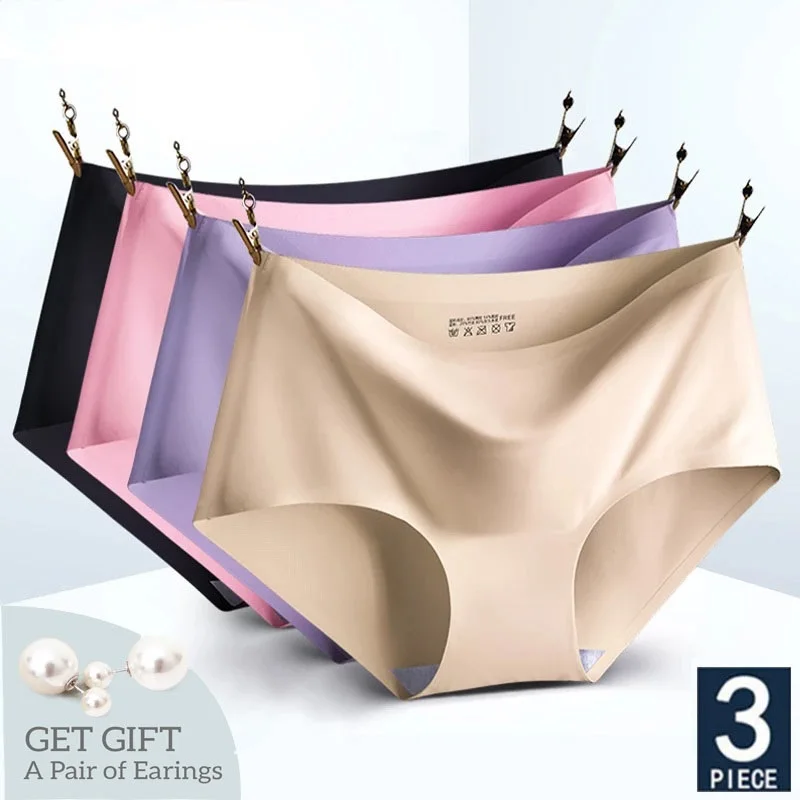 

Женские шелковые бесшовные трусики, нижнее белье со средней талией, 3 шт., большие размеры 3XL, 2022
