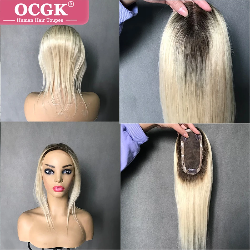 

7X15CM Mono Toppers Human Hair Wig Lace Scalp Top Toupee With Light Gold Clip Ins For Brazilian Woman Human Hair Extension