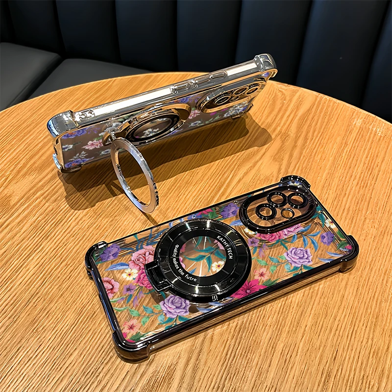 Фото Противоударный прозрачный чехол для телефона Infinix Spark 20 20C Go 1 2 3 2024 2023 10C 10 Pro с цветочным узором и подставкой-держателем №2