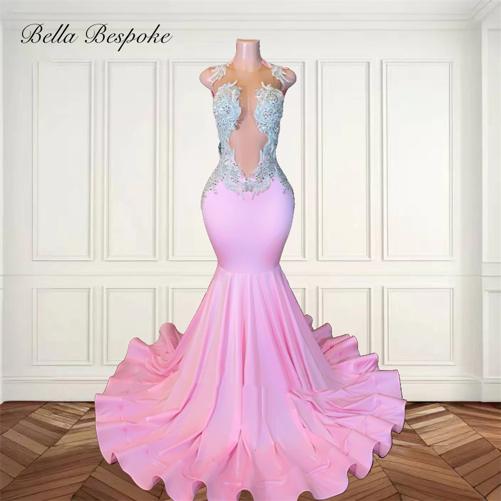 Длинные розовые платья для выпускного вечера с круглым вырезом черных девушек