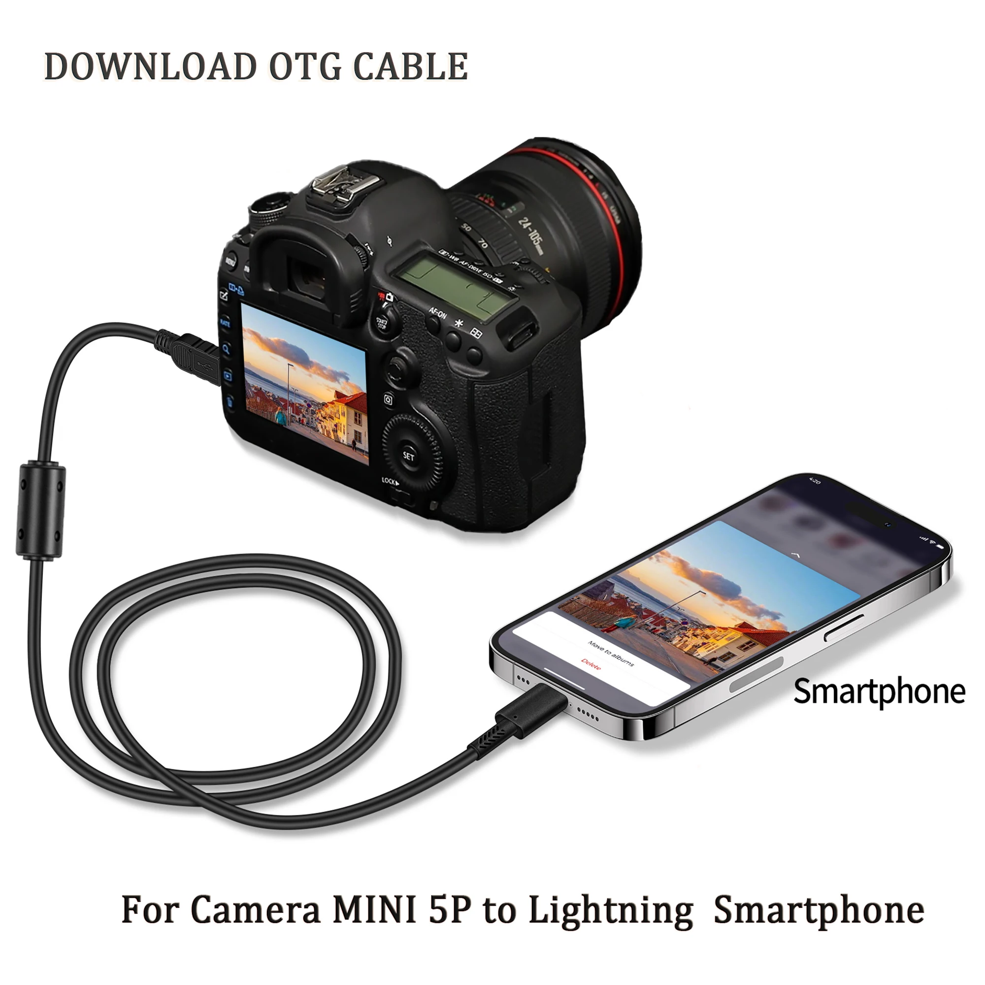 Камера Canon с портом Lightning для смартфона Кабель OTG загрузки фотографий или видео