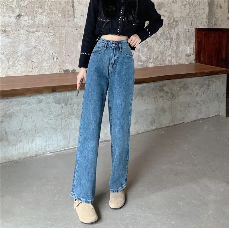 DD3326  Retro jeans women's new high waist thin loose wide leg long pants jeans