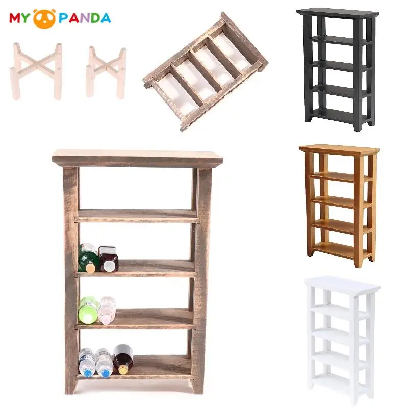 

1:12 Dollhouse Miniature Mini Wooden Shelf Flower Stand Book Shelf Model Furniture Four-tier Storage Rack Dolls House Decor Toy