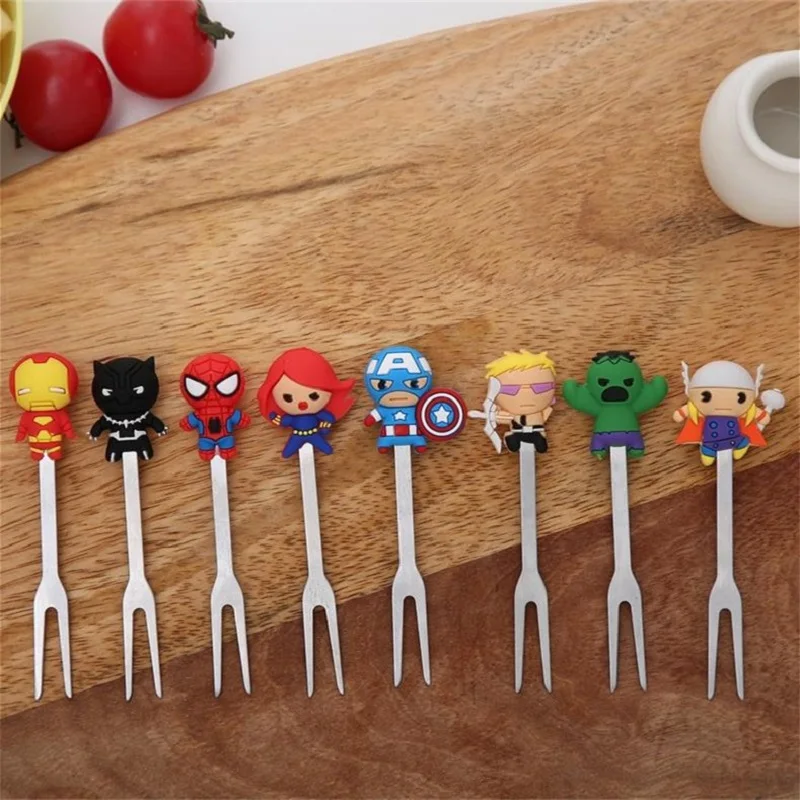 

8pcs Marvel Avengers Anime Figure Hero Cartoon Kids Fruit Forks Stainless Steel Dessert Party Fork Sets Kawaii Lunch Decoration