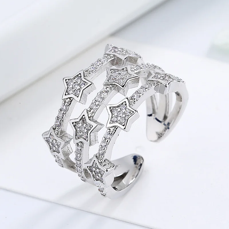 

Adjustable Opening Zircon Star Ring for Women Girl Trendy Simple Silver Female Knuckle Ring Engagement Wedding Party Jewelry