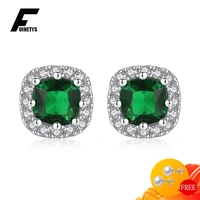 trendy earrings 925 silver jewelry for women wedding party accessories with 1010mm round emerald zircon gemstones stud earrings
