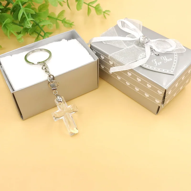 6pcs comunión regalo Church Party Giveaway Gift For Guest Choice Crystal Cross Key Chains Wedding Bridal Shower Favors